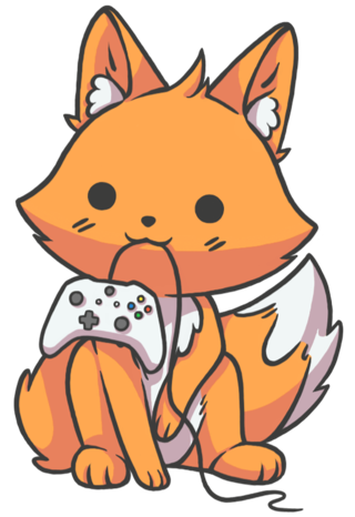 A small orange fox with a game controller in its mouth